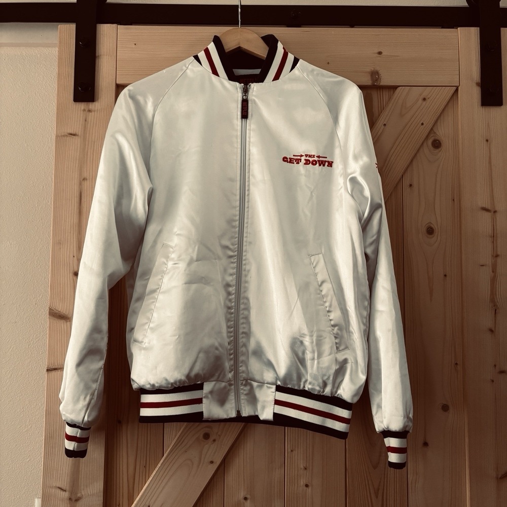 Netflix The Get Down TV Show White Satin Jacket Mens Size Medium Full Zip